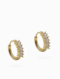 Baguette Crystal Hoops Gold