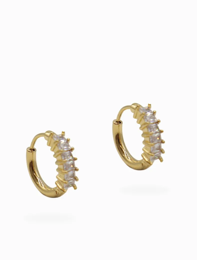 Baguette Crystal Hoops Gold