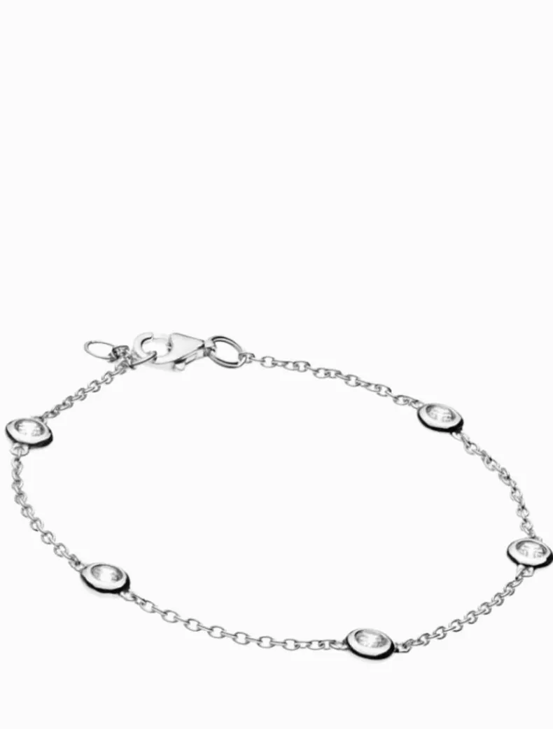 Bezel Set Cubic Zirconia Chain Bracelet Rhodium