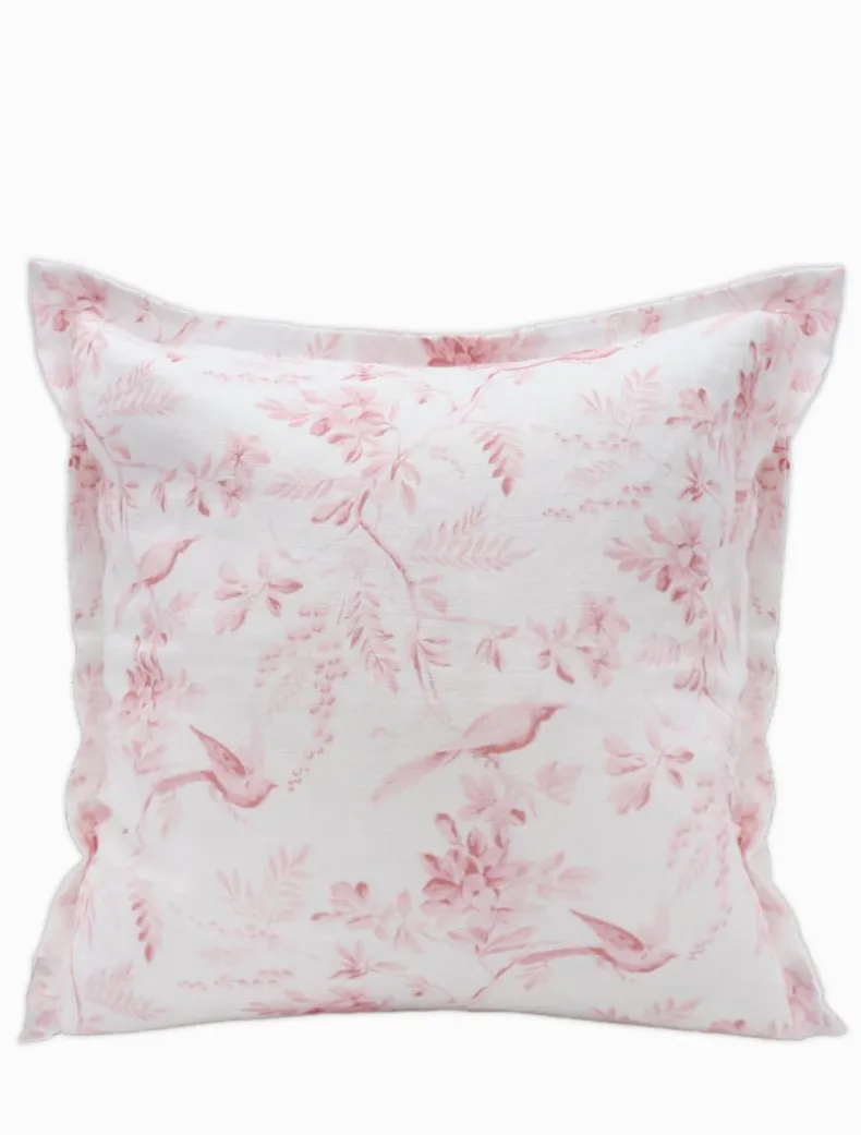 Birds in Flight Linen Cushion Light Pink