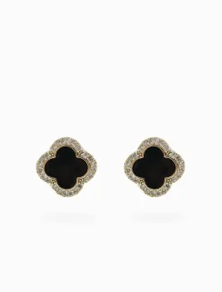Black Enamel Clover Studs