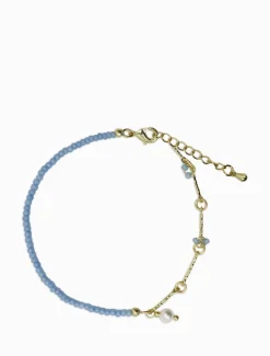 Blue Stone Pearl and Gold Bracelet
