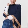 Cashmere Border Ponchette Navy Tan