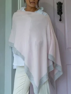 Cashmere Border Ponchette Pink Grey