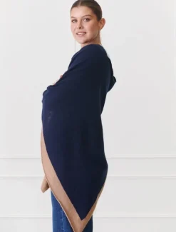 Cashmere Border Ponchette Navy Tan