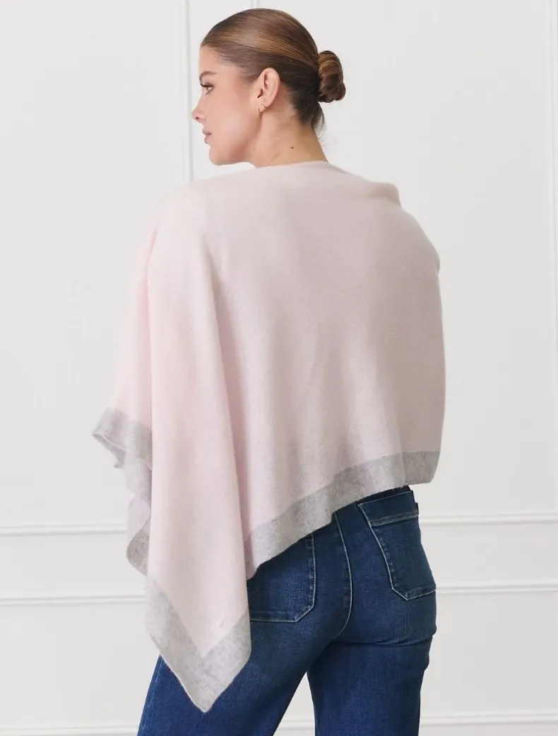 Cashmere Border Ponchette Pink Grey