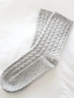 Cashmere Cable Knit Bed Socks Grey