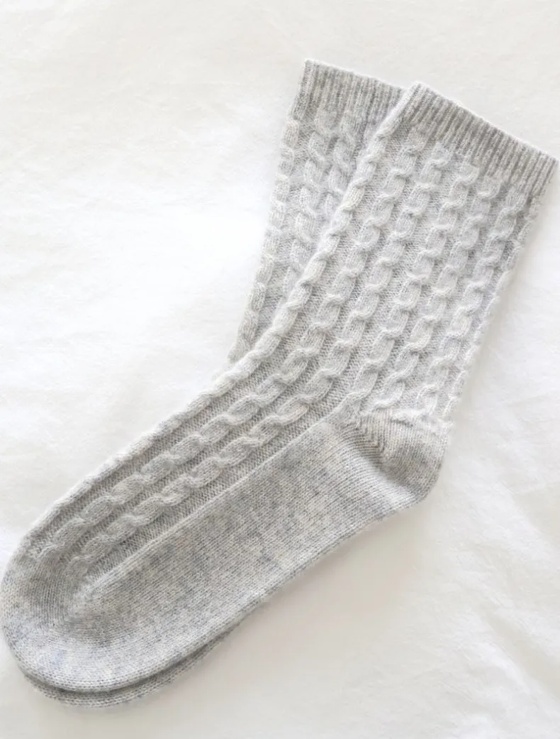 Cashmere Cable Knit Bed Socks Grey