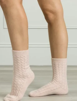 Cashmere Cable Knit Bed Socks Pink