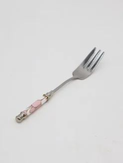 Ceramic Pink Stripe Fork Silver