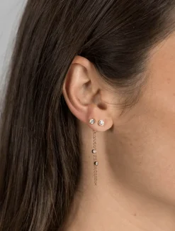 Chain Connected Crystal Studs Gold