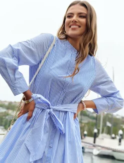 Classic Stripe Tea Rose Dress Blue- FINAL SALE