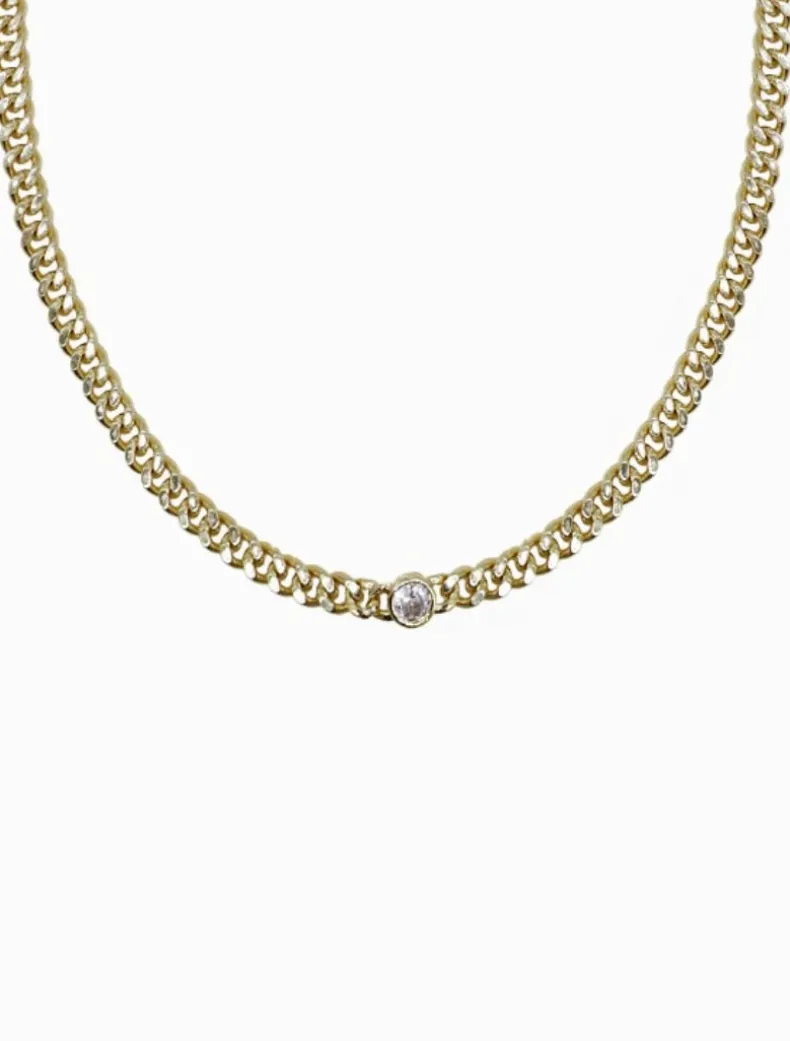 Clear Crystal Necklace Gold