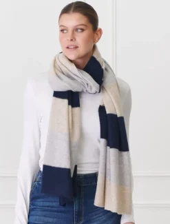 Copenhagen Cashmere Scarf Navy Grey Beige
