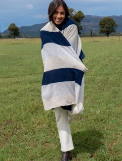 Copenhagen Cashmere Scarf Navy Grey Beige