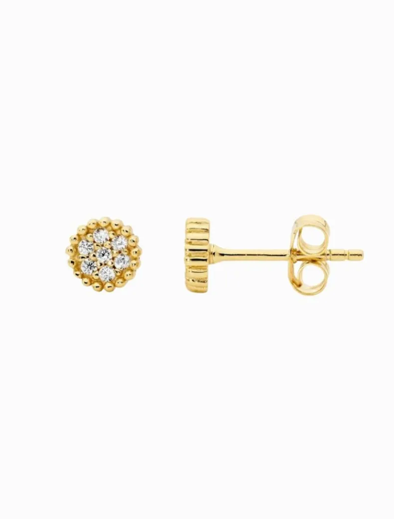 Crown Set Cubic Zirconia Cluster Earrings Gold
