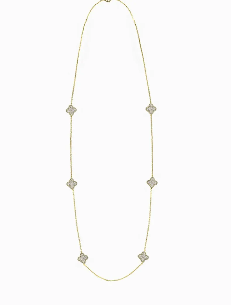 Crusted Clover Necklace Gold