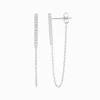 Cubic Zirconia Bar and Chain Earrings Rhodium