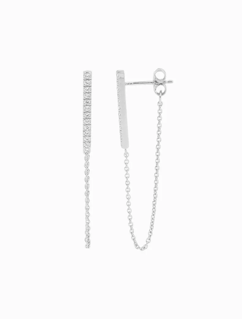 Cubic Zirconia Bar and Chain Earrings Rhodium