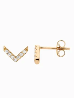 Cubic Zirconia V Stud Earrings Gold