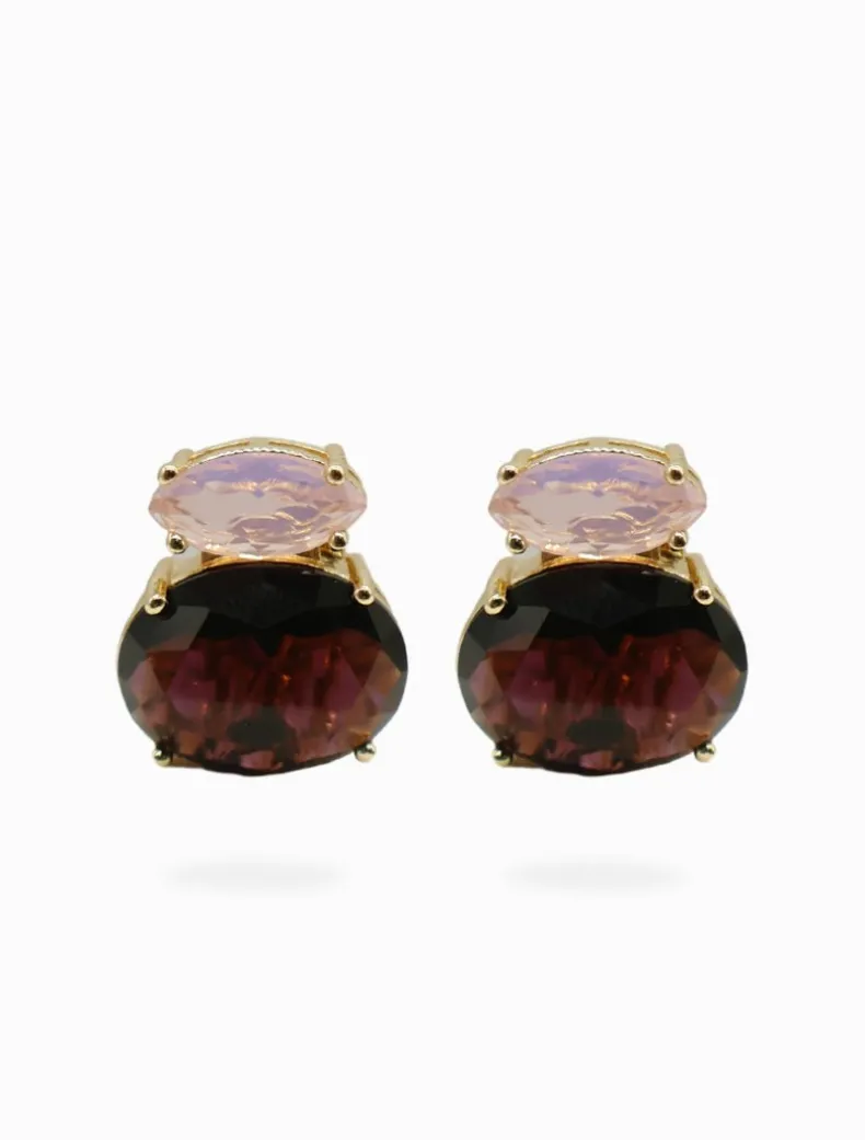 Double Crystal Pink and Mauve Clip Ons