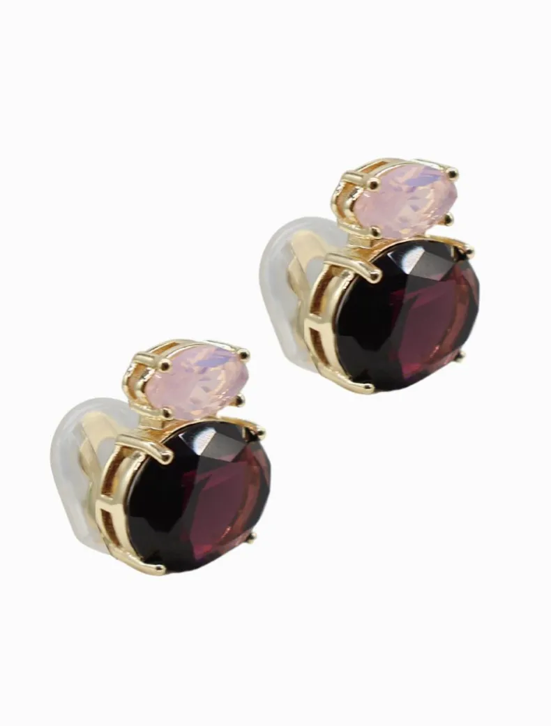 Double Crystal Pink and Mauve Clip Ons