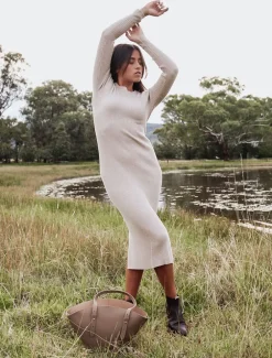Eden Rib Knit Dress Oatmeal