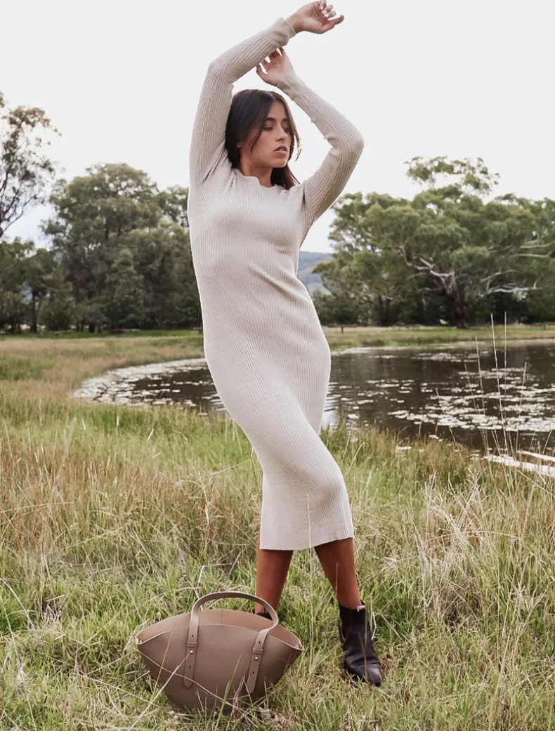 Eden Rib Knit Dress Oatmeal