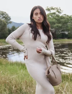 Eden Rib Knit Dress Oatmeal