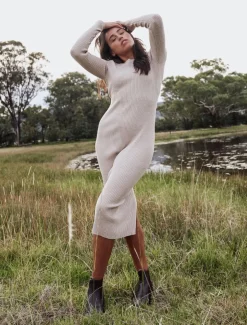 Eden Rib Knit Dress Oatmeal