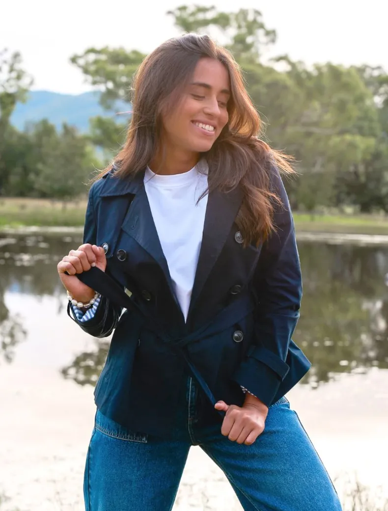 Ella Cropped Trench Coat Navy