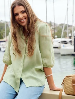 Evie Linen Shirt Light Green - FINAL SALE