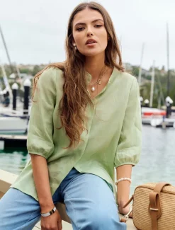 Evie Linen Shirt Light Green - FINAL SALE