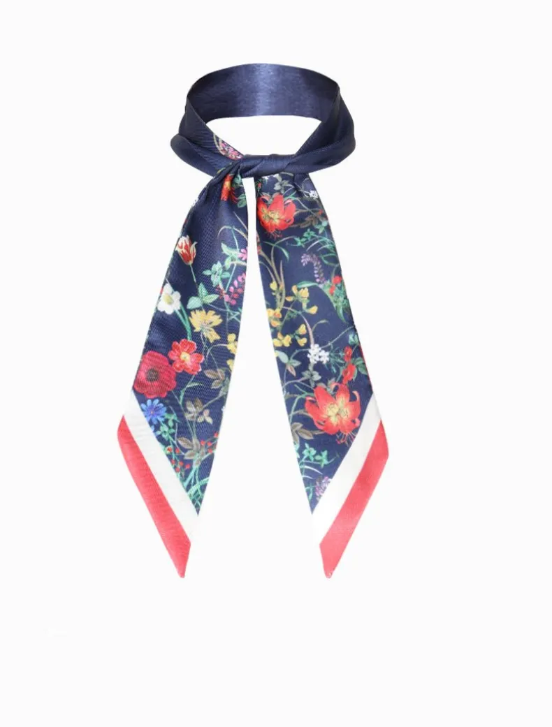 Floral Navy Narrow Scarf