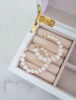 Fresh Water Pearl Hoops White