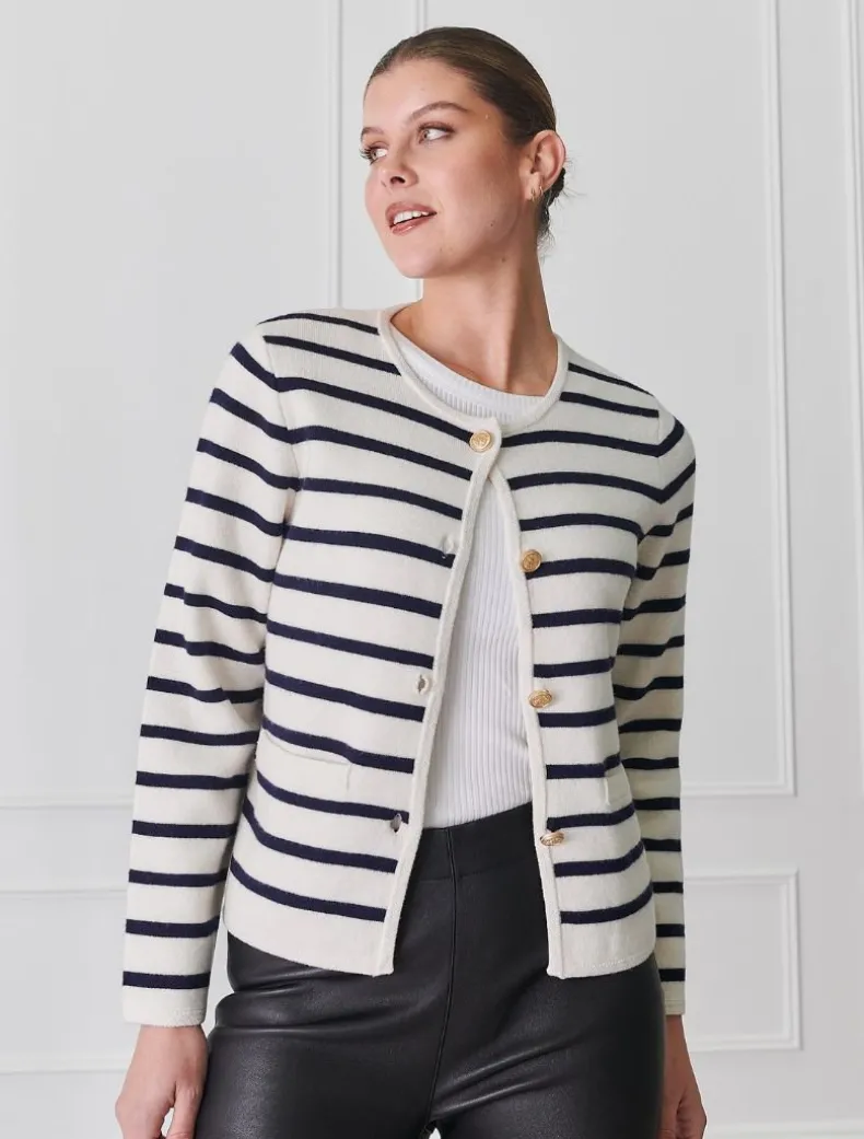 Gabrielle Striped Knit Jacket Ivory