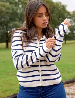 Gabrielle Striped Knit Jacket Ivory