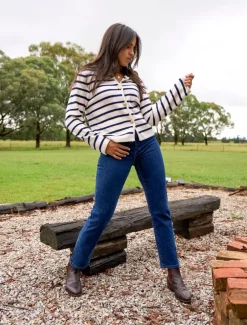 Gabrielle Striped Knit Jacket Ivory