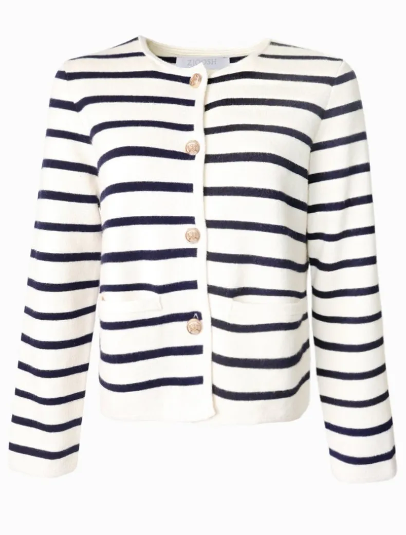 Gabrielle Striped Knit Jacket Ivory