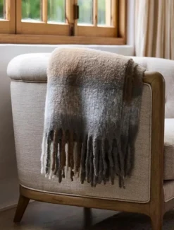 Grey Brown Plaid Tassel Throw