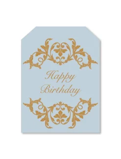 Happy Birthday Flourish Gift Tag Blue
