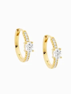 Hoop Earrings Oval Cubic Zirconia Gold