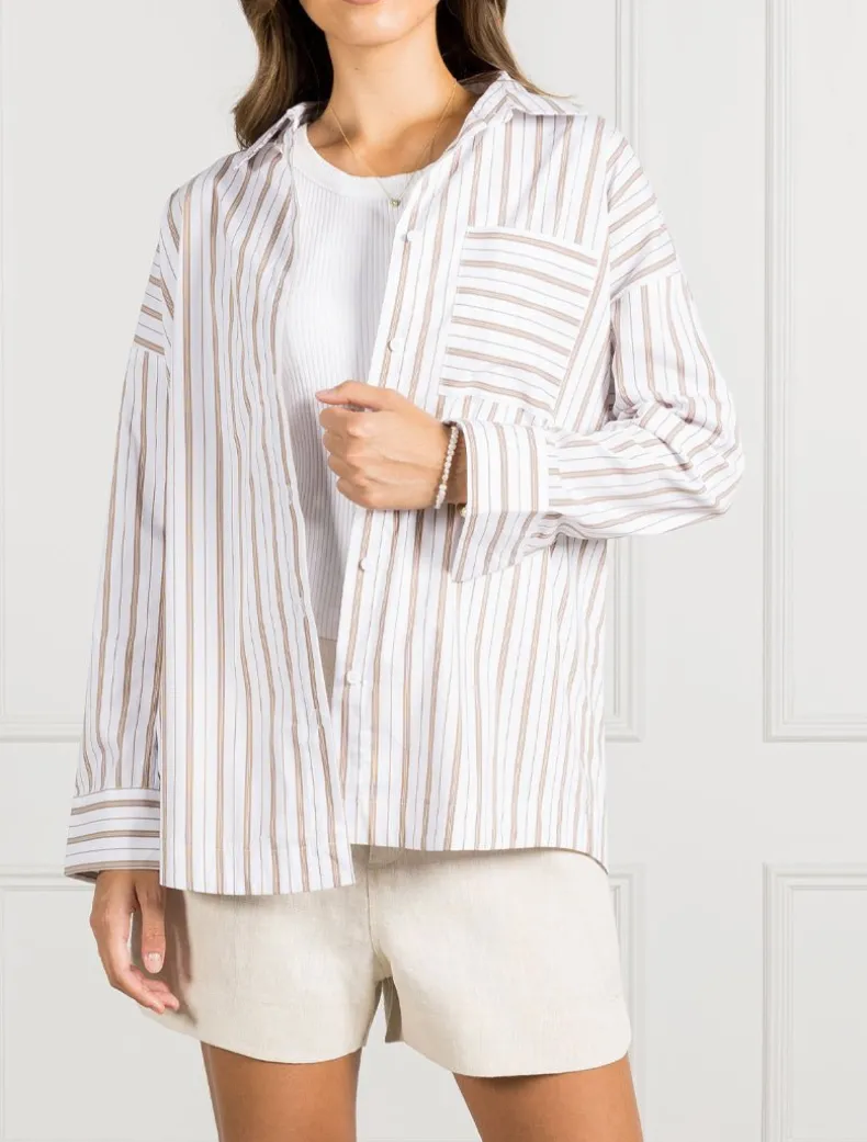 Izzy Stripe Shirt Caramel - FINAL SALE