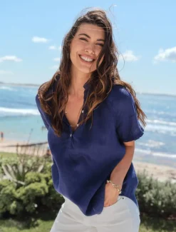 Kell Bell Linen Shirt Navy