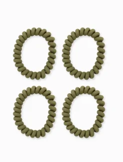 Khaki Spiral Hair Ties Pack of 4