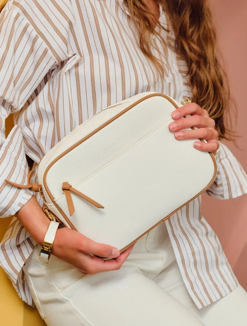 Leah Cross Body Bag Dual Tone White Tan
