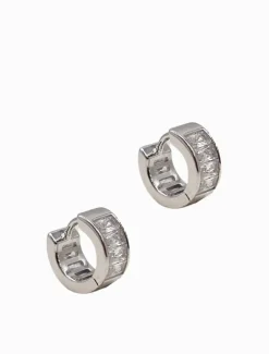 Lucienne Baguette Huggie Hoops Rhodium