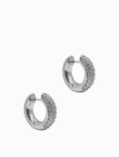 Lucienne Crusted Crystal Hoops Rhodium