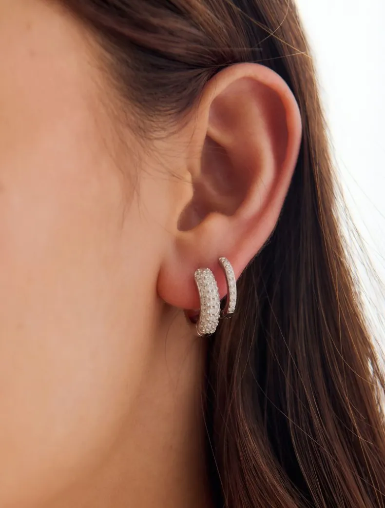 Lucienne Crusted Crystal Hoops Rhodium