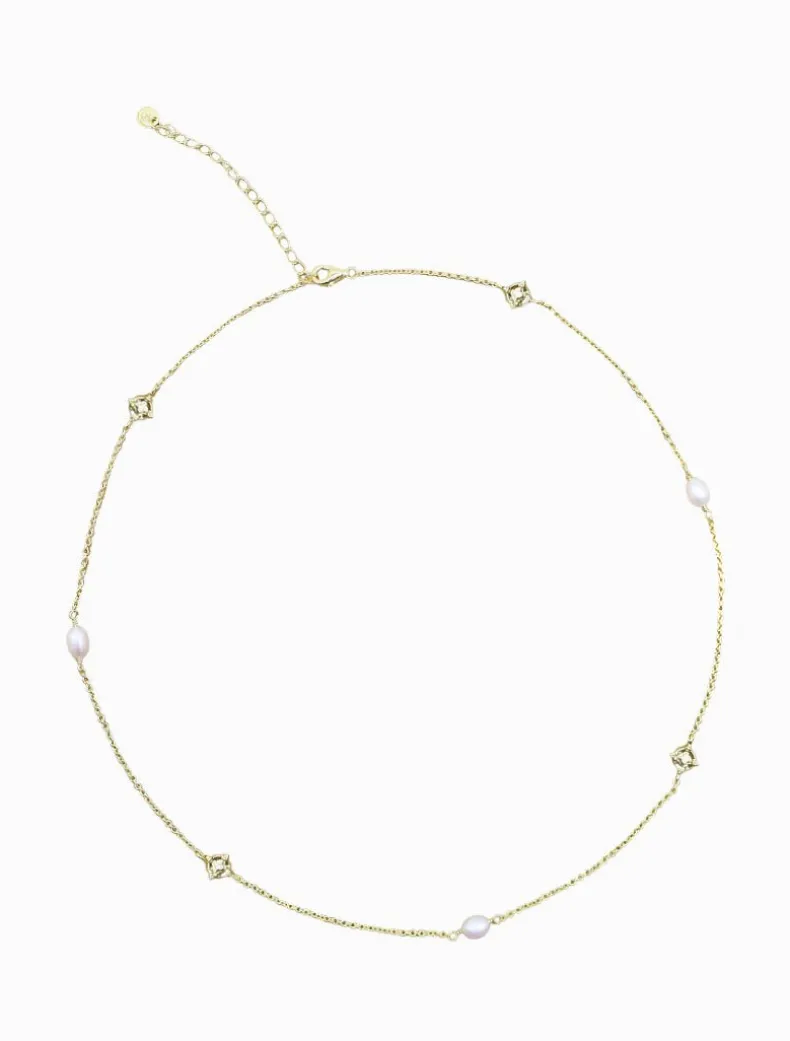 Lucienne Disk and Pearl Necklace Short Gold